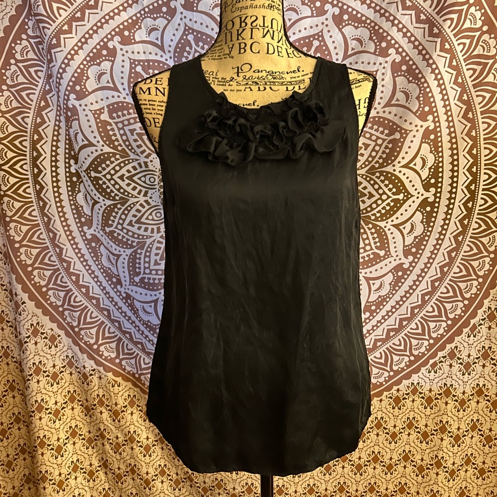 Sophisticated Luxe The Limited Black Sleeveless Shell with Ruffles - S